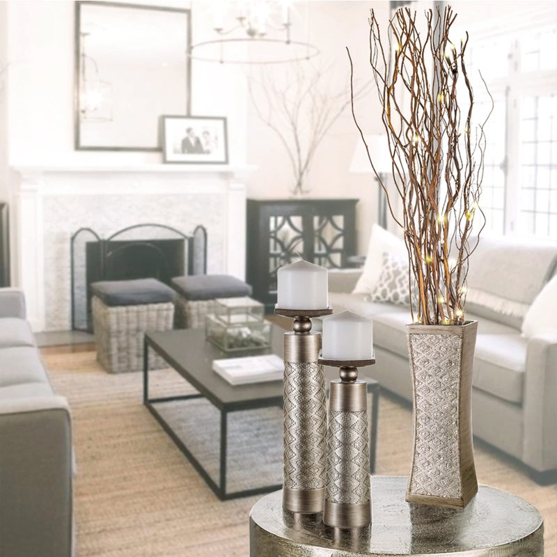 Creative Scents Dublin Silver Vases Set of 3 - Centerpieces for Dining Room Table, Decorative Vases Home Decor Accents for Living Room, Bedroom, Kitchen, Coffee Table Decor - Packaged in Gift Box - Image 3